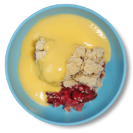 Home-made crumble with custard, nursery meals
